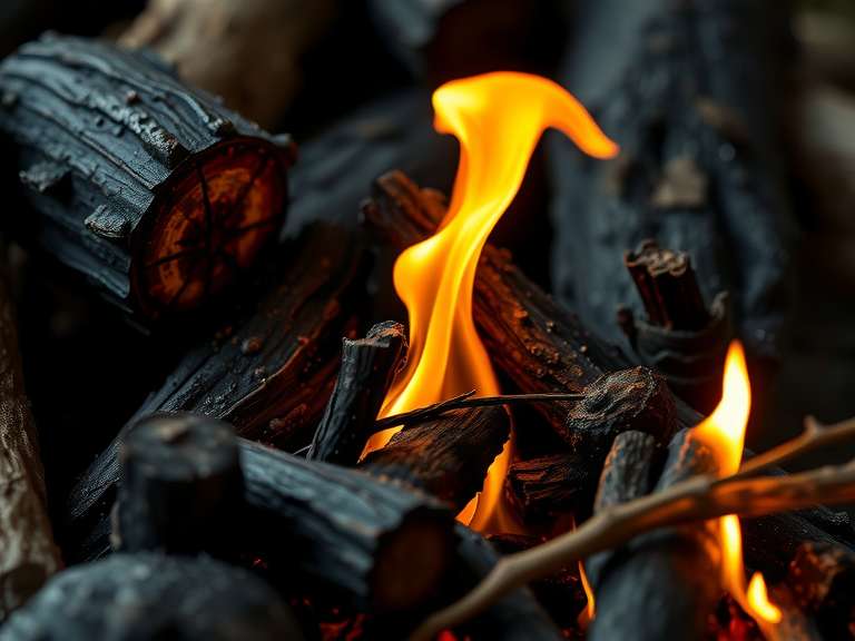 A small, struggling flame among wet logs is contrasted by a bright fire on dry twigs in a forest setting.
